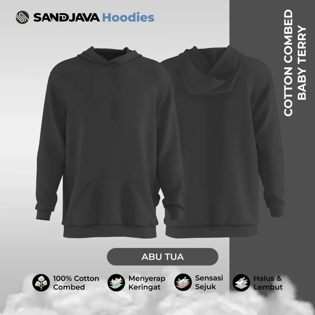 Pre Order Jaket Hoodies Abu Tua - Cotton Combed Baby Terry | Min Order 24 pcs (S)