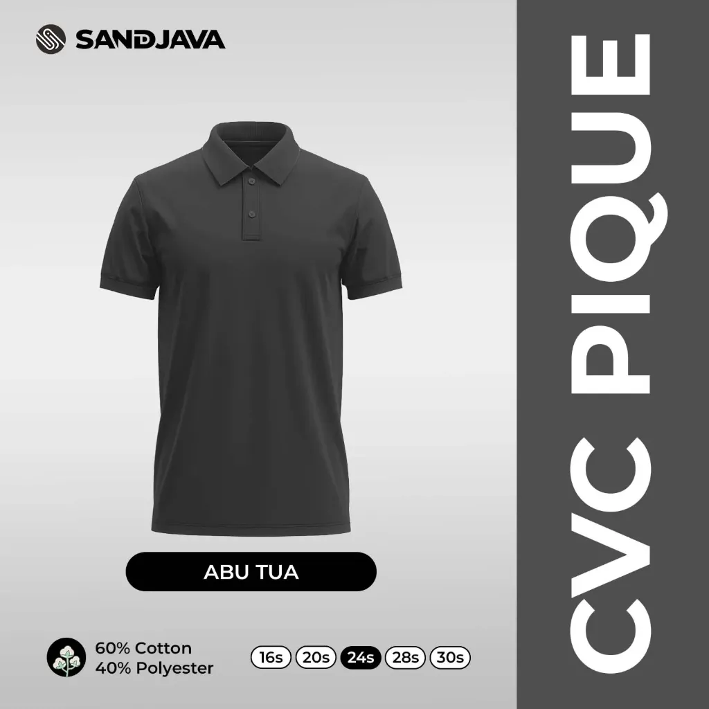 Pre-Order Polo Shirt Abu Tua - CVC Pique 24s | Model Polos Min Order 6 pcs (S, Lengan Pendek, Manset)