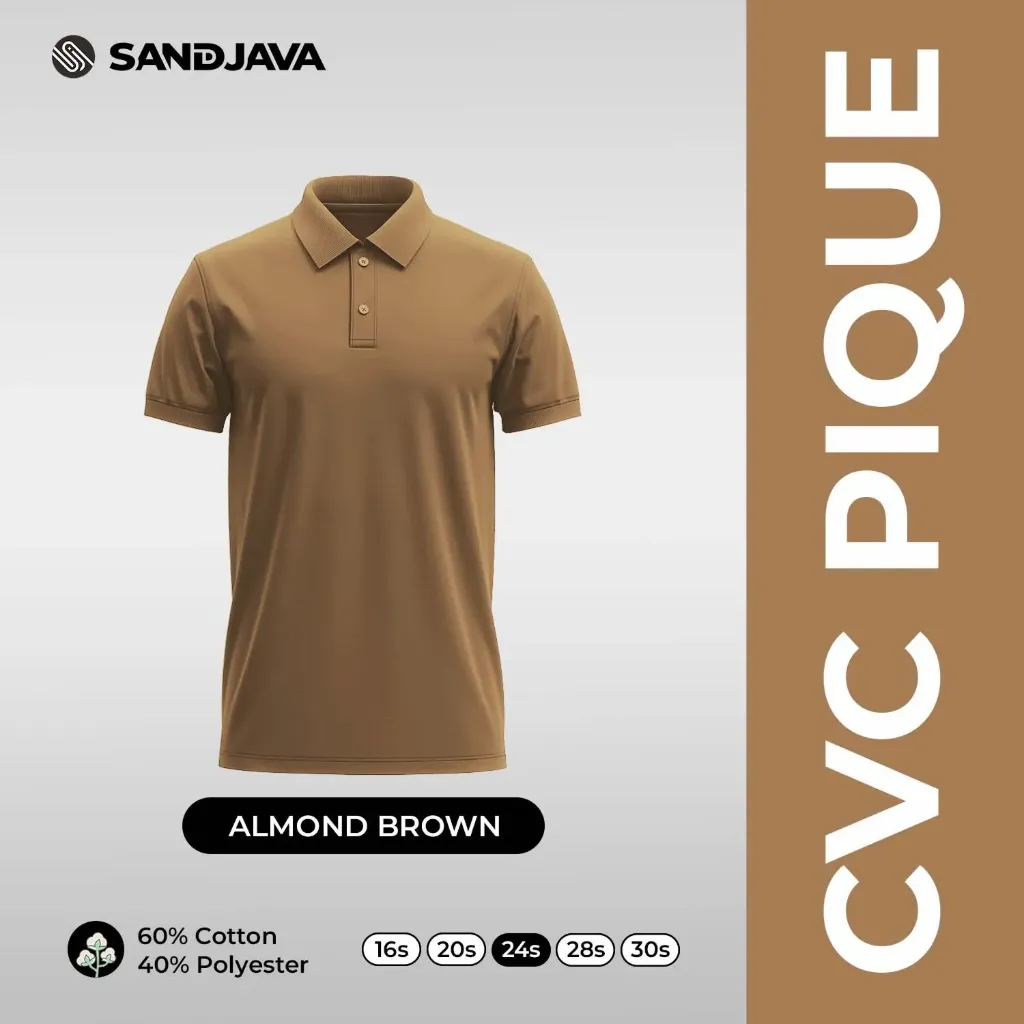 Pre-Order Polo Shirt Almond Brown - CVC Pique 24s | Model Polos Min Order 6 pcs (S, Lengan Pendek, Manset)