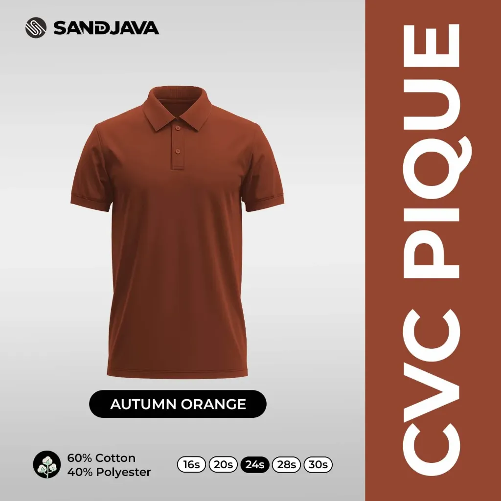Pre-Order Polo Shirt Autumn Orange - CVC Pique 24s | Model Polos Min Order 6 pcs (S, Lengan Pendek, Manset)