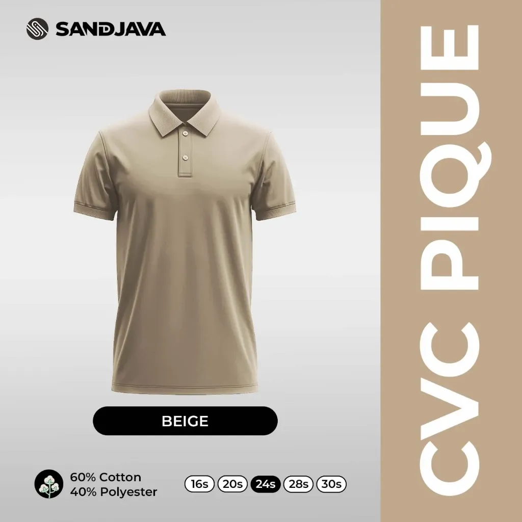 Pre-Order Polo Shirt Beige - CVC Pique 24s | Model Polos Min Order 6 pcs (S, Lengan Pendek, Manset)
